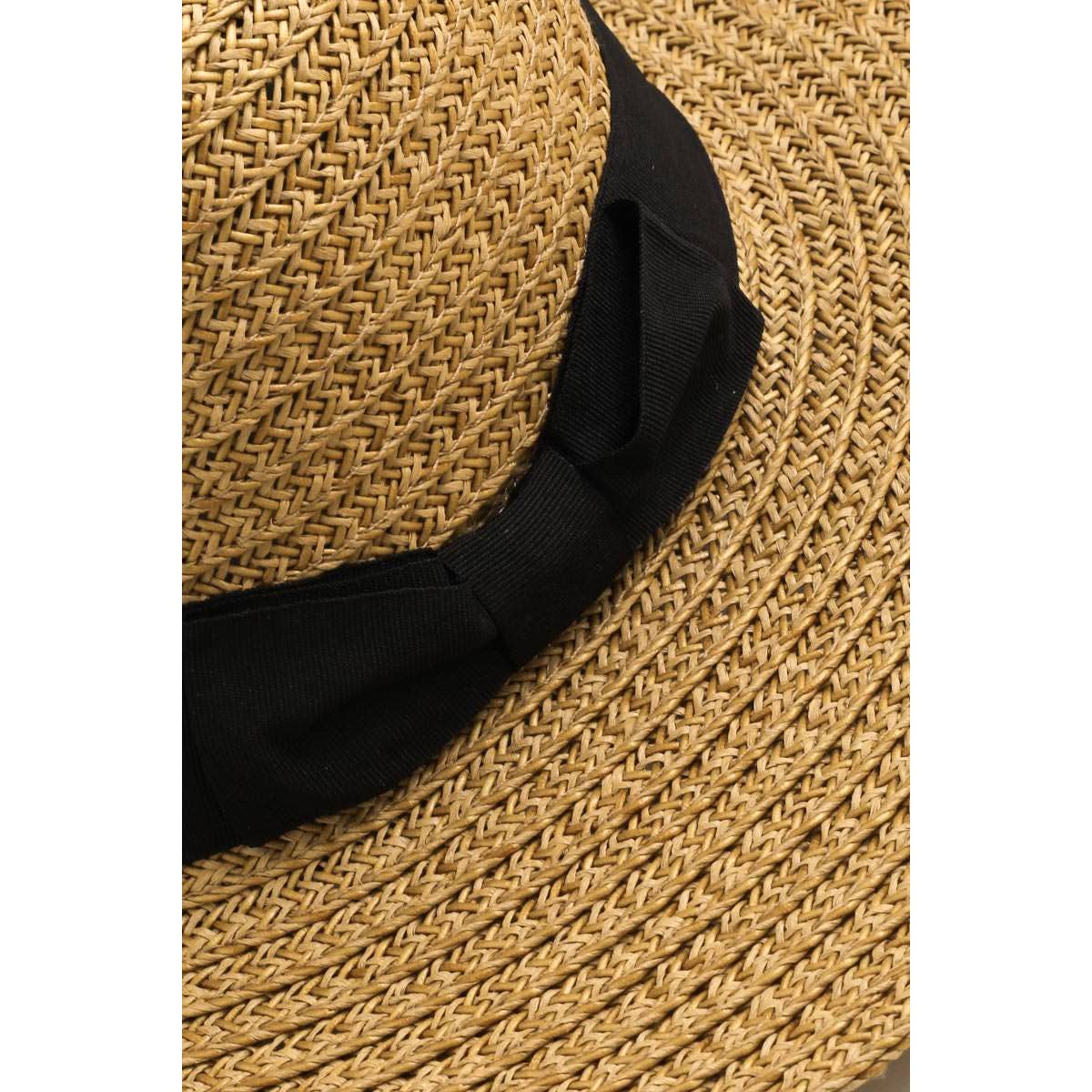 Bow Tie Straw Weave Floppy Sun Hat: TA