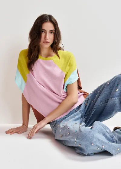 Hin linen colourblock t-shirt