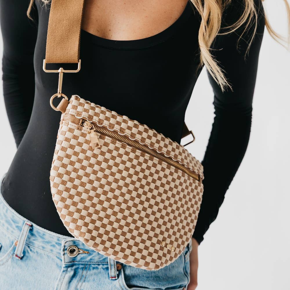 Westlyn Woven Bum Bag  Checkered Tan