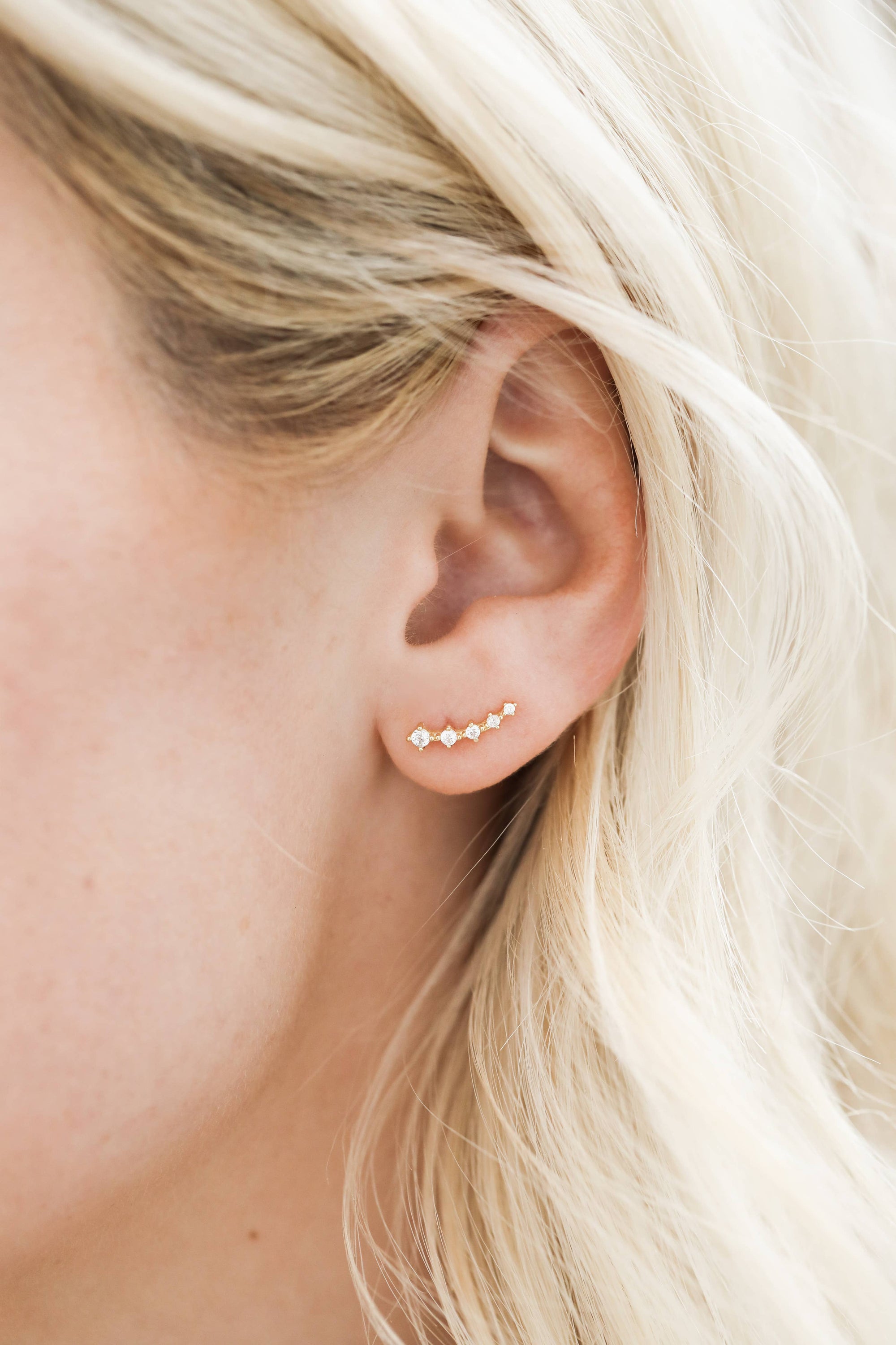 Crawler - White CZ - Gold Earrings