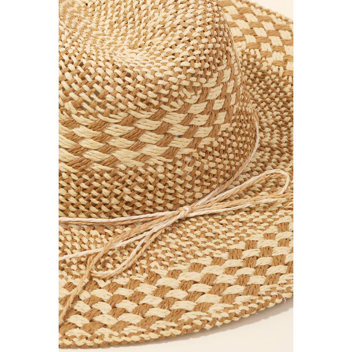 Checkered Straw Weave Sun Hat: FU