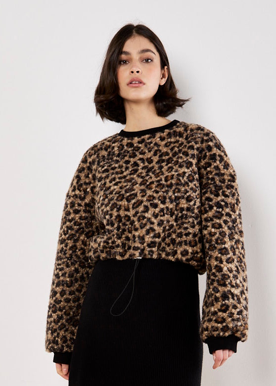 Apricot Leopard Boucle Tie Jumper