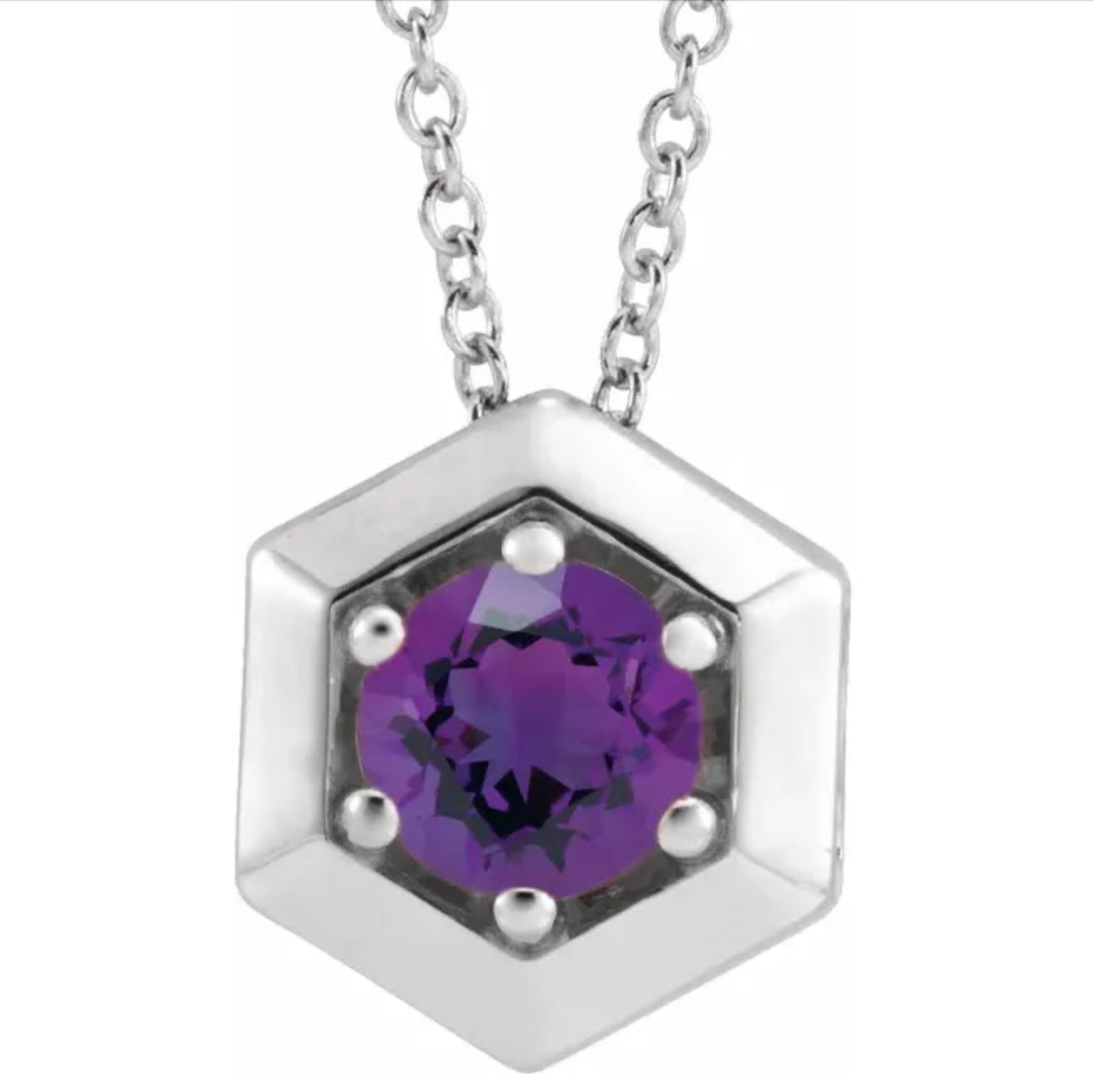 Hexagon Slider Pendant Sterling Silver Amethyst