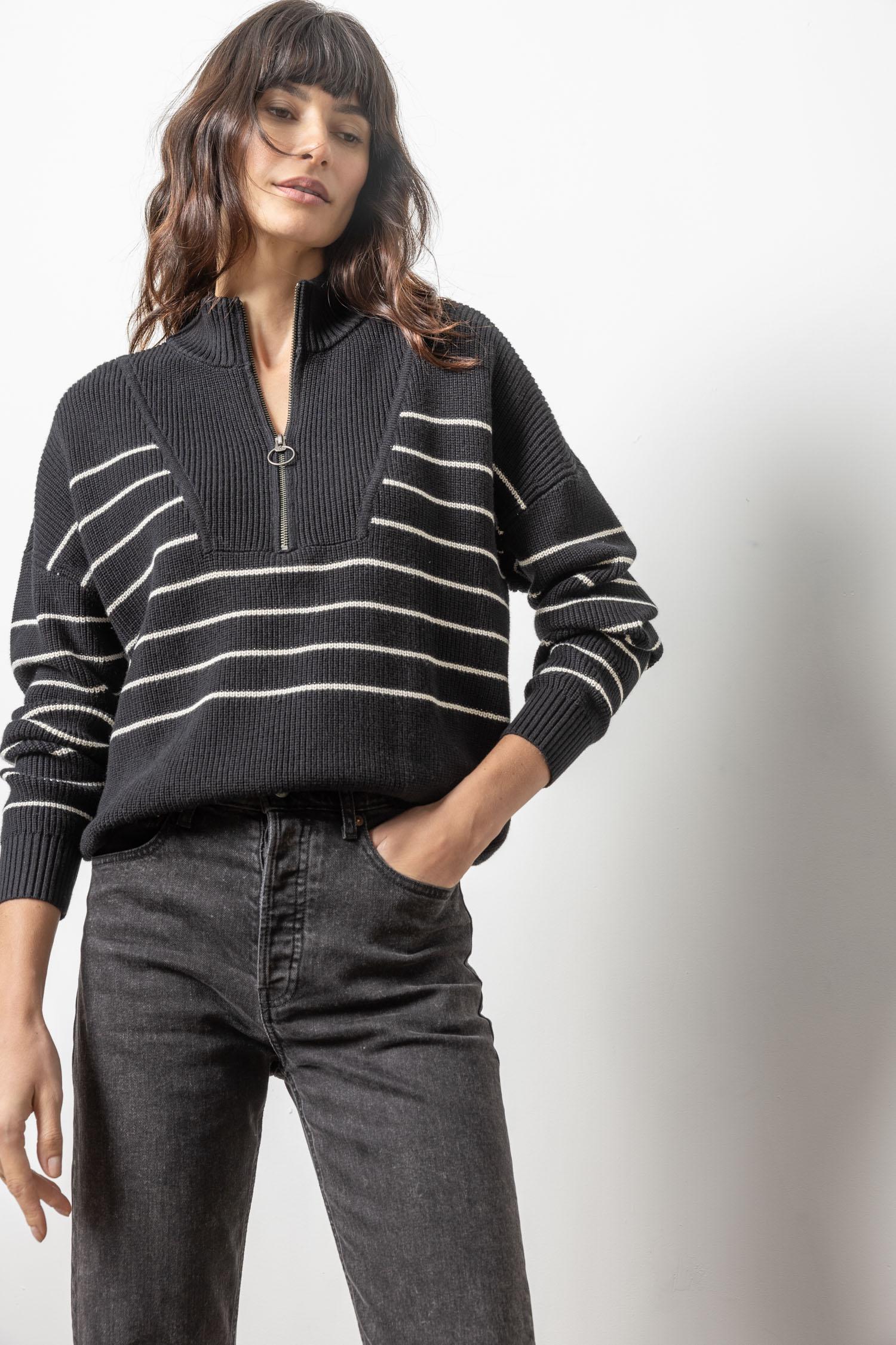 Striped Zip Front Sweater