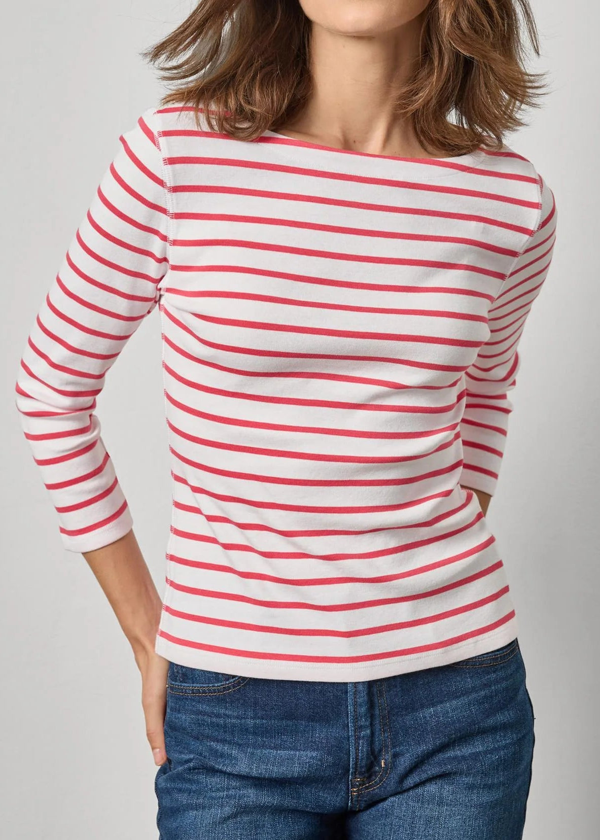 Rib Stripe 3/4 Boatneck