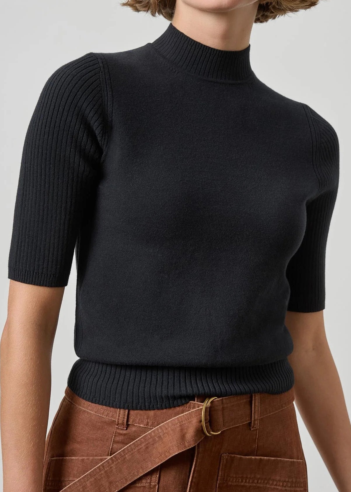 Mock Neck Short Sleeve Sweater