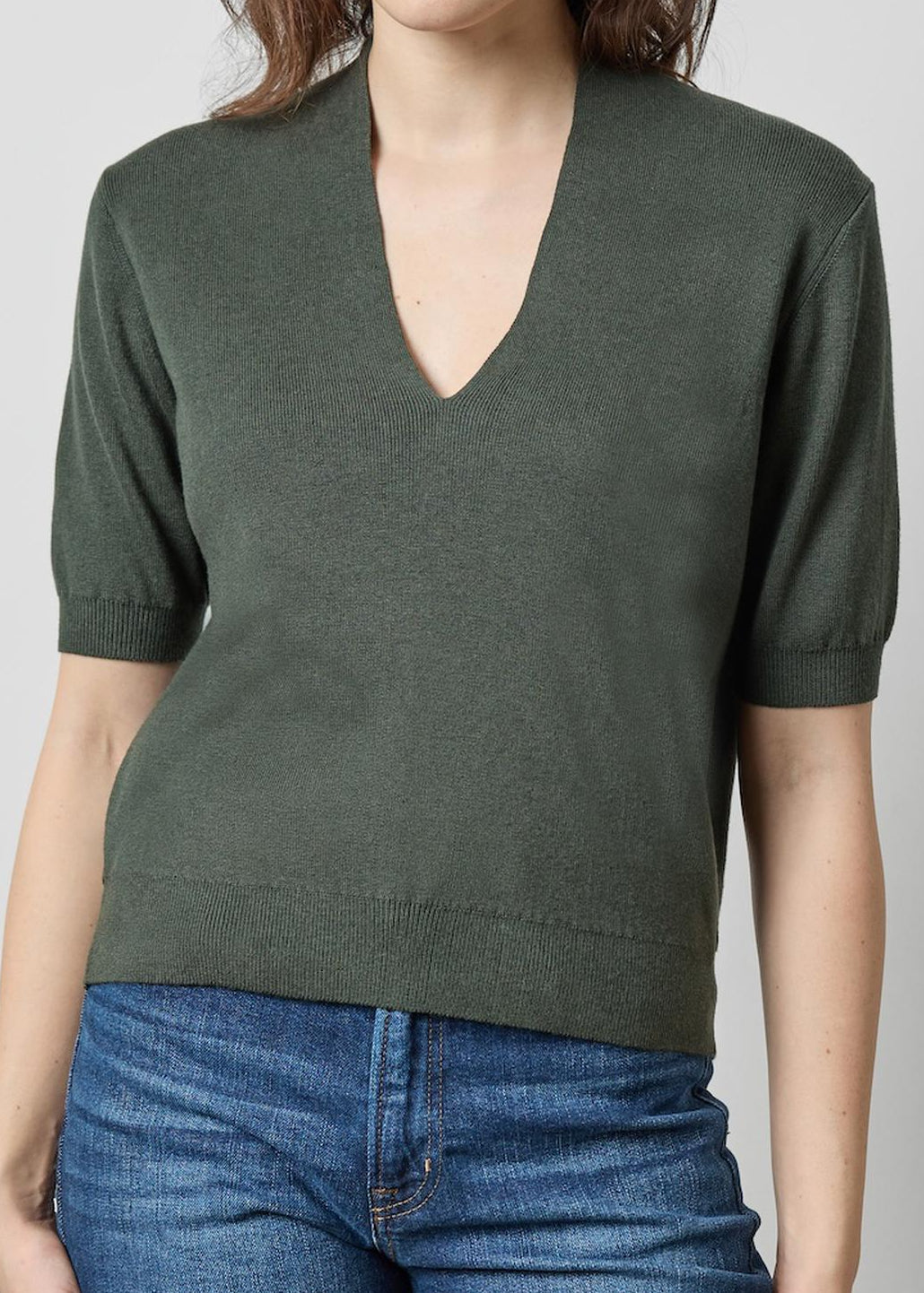 V-Neck Elbow Sleeve Sweater