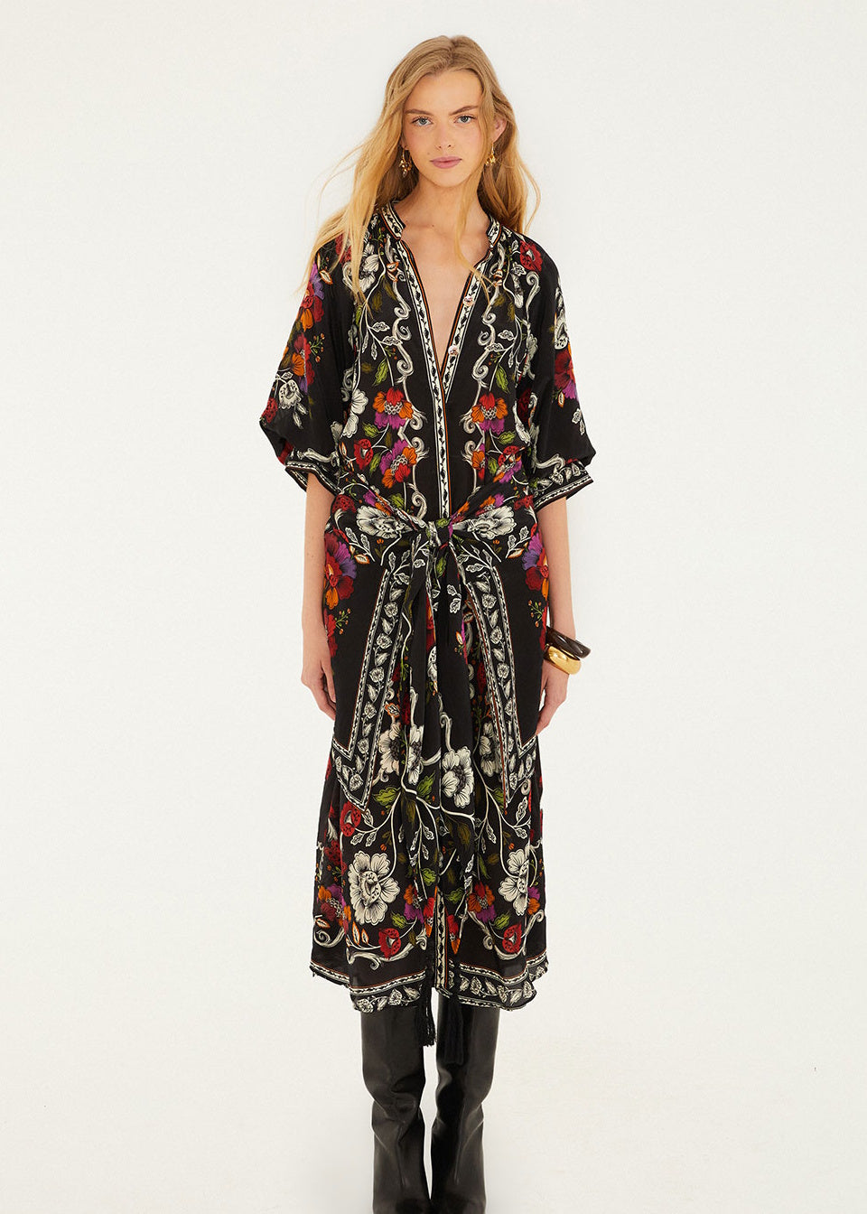 Rococo Flower Black Midi Dress