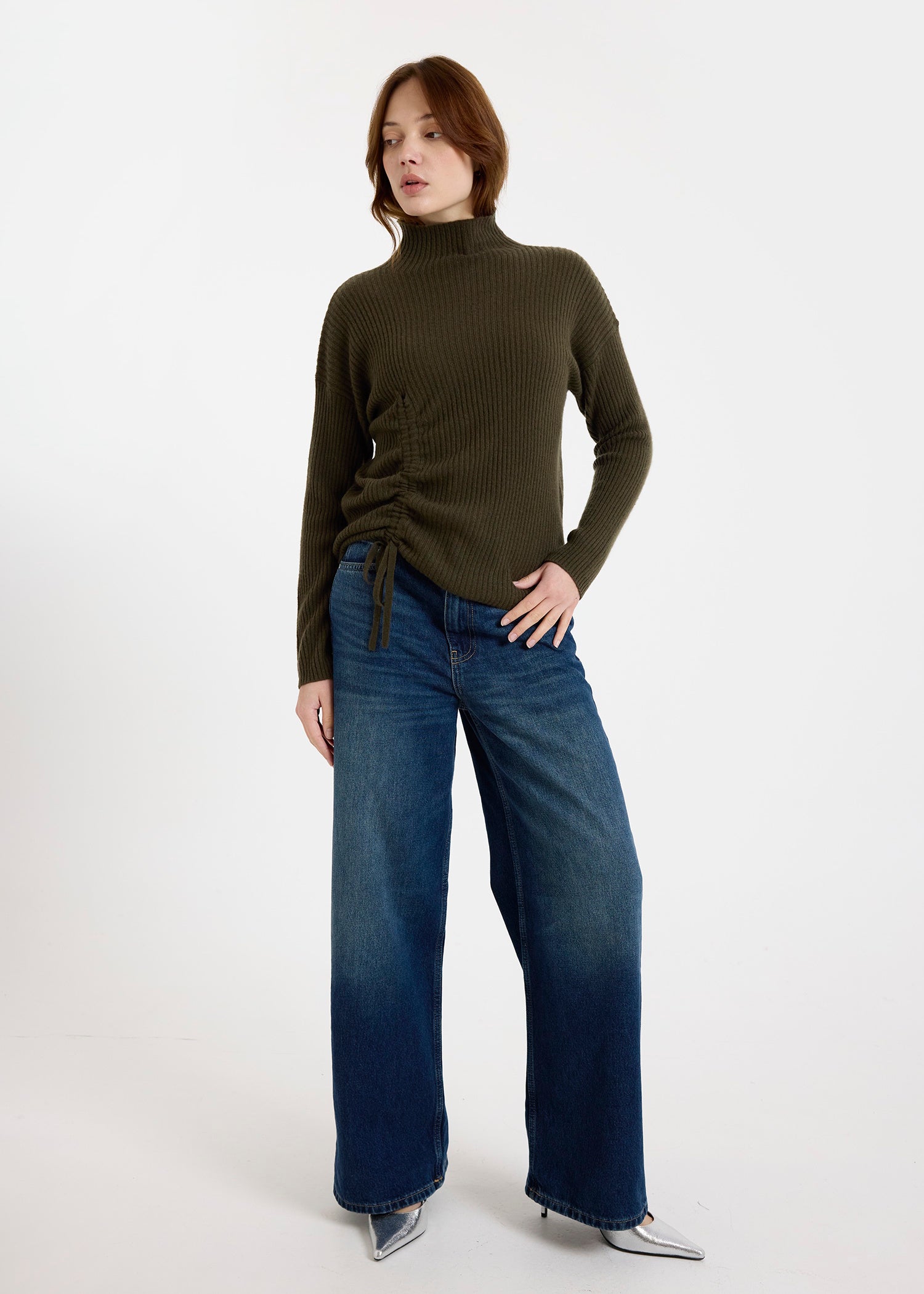 Rouched High Neck Sweater