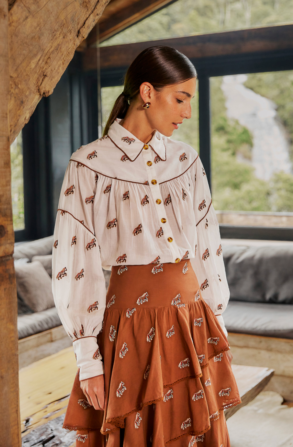 Embroidered Horses Blouse