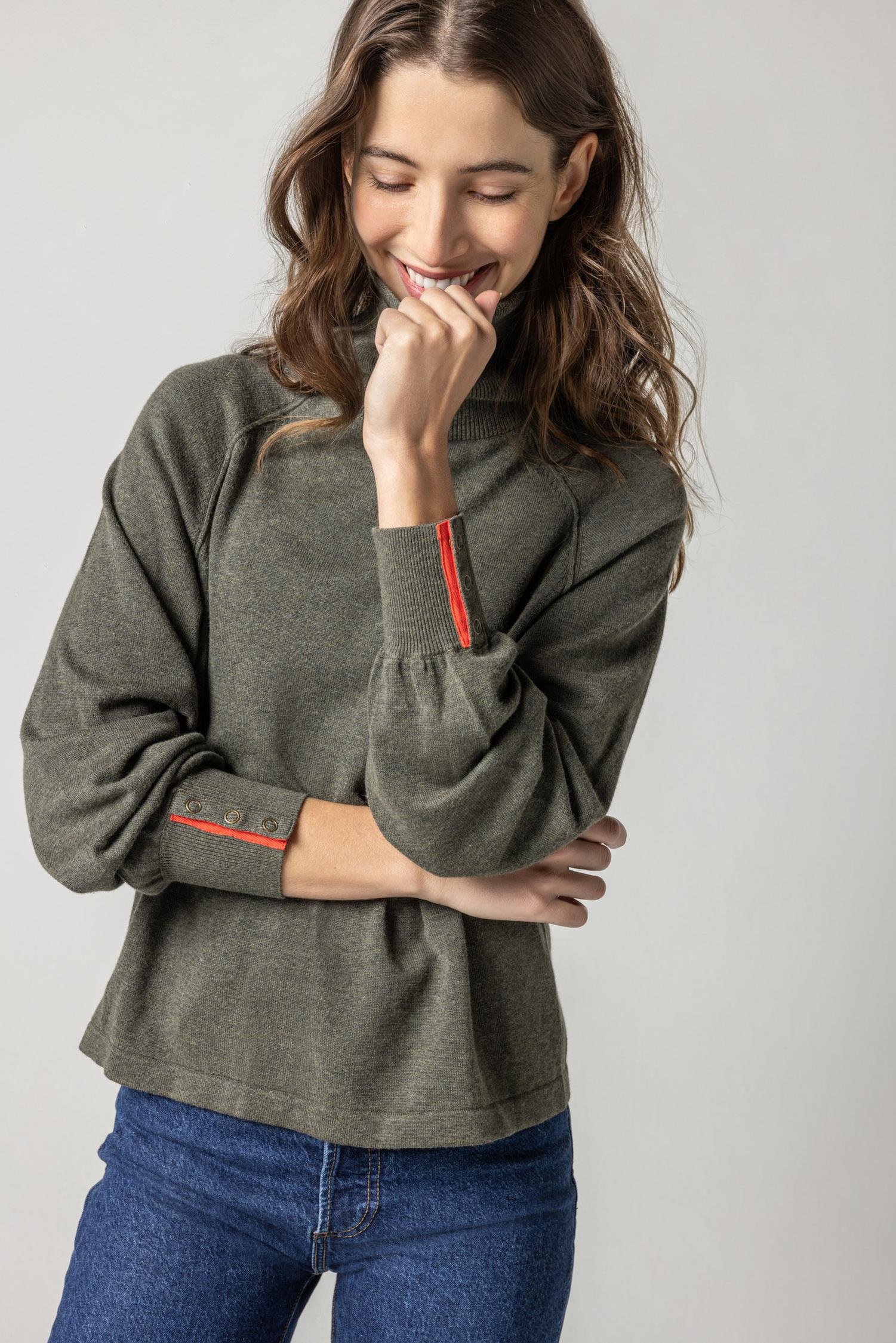 Snap Cuff Turtleneck Sweater