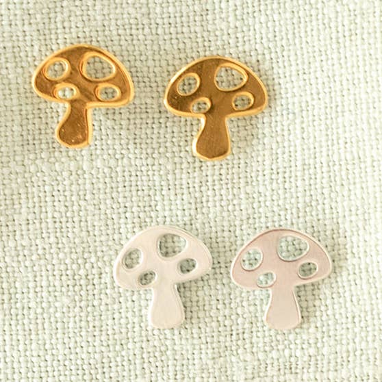 Mushroom Post Stud Earring Nature Simple, Second Hole : Gold