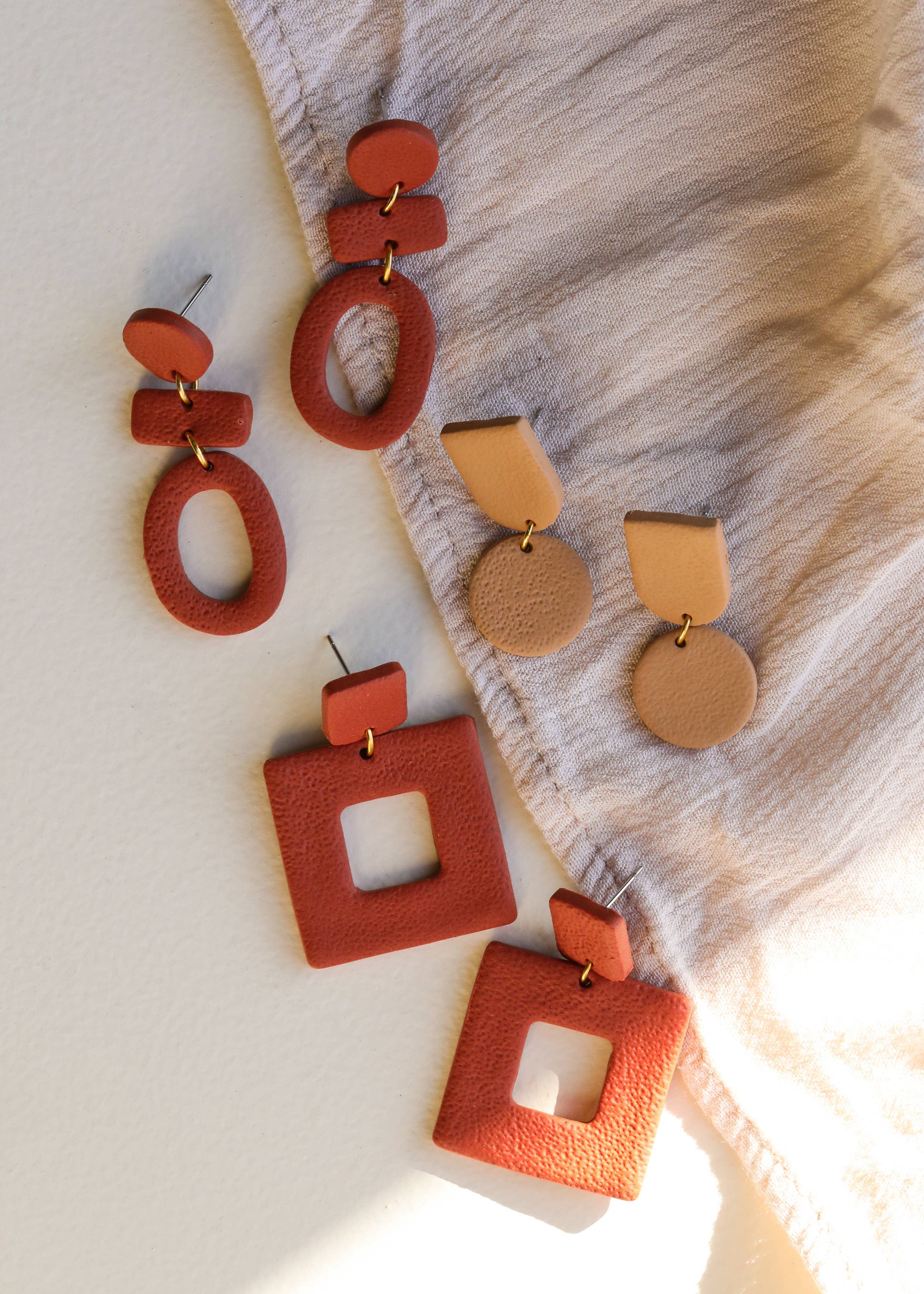 Organic Three Tier Clay Earring - Terracotta