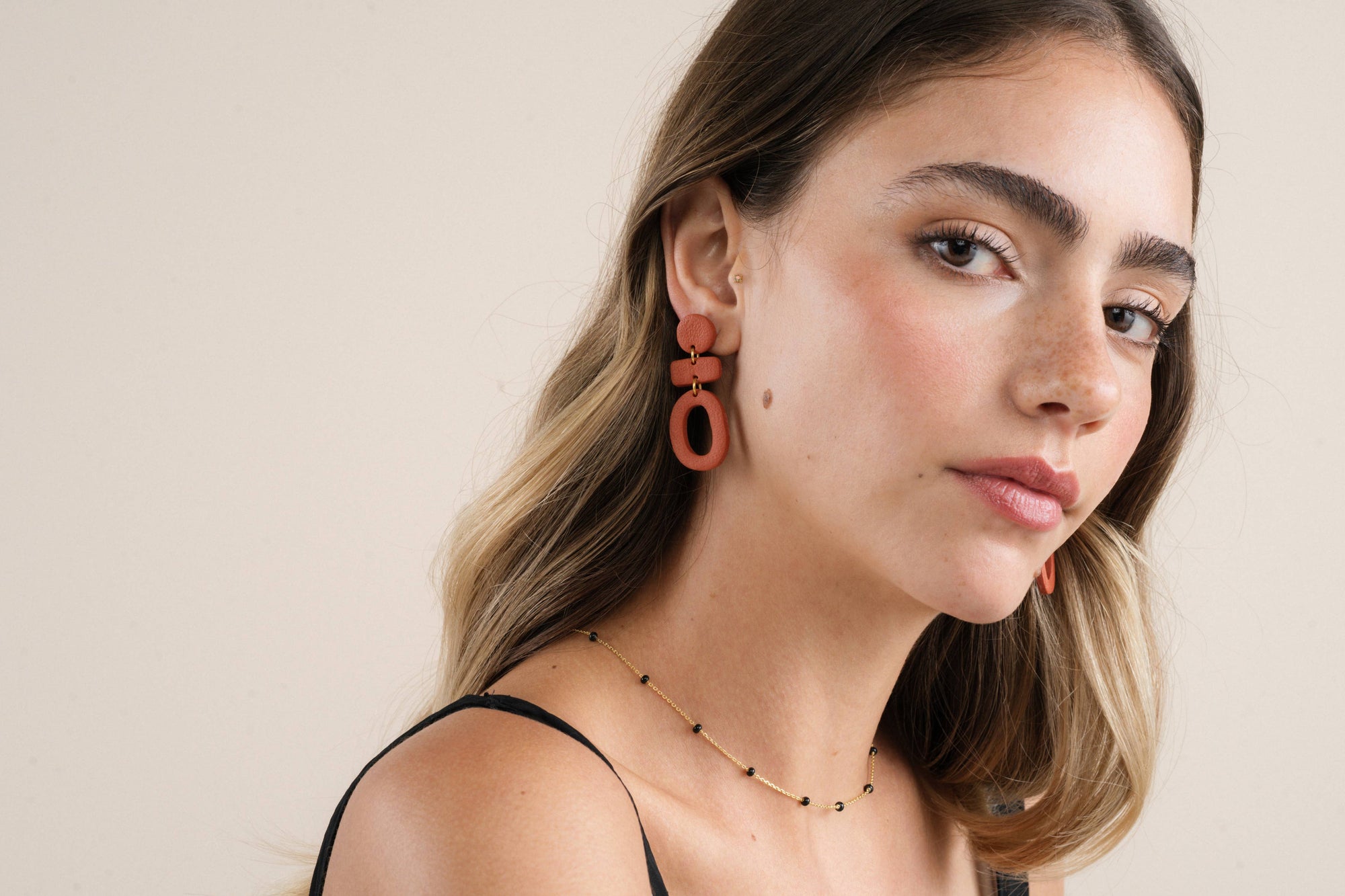 Organic Three Tier Clay Earring - Terracotta