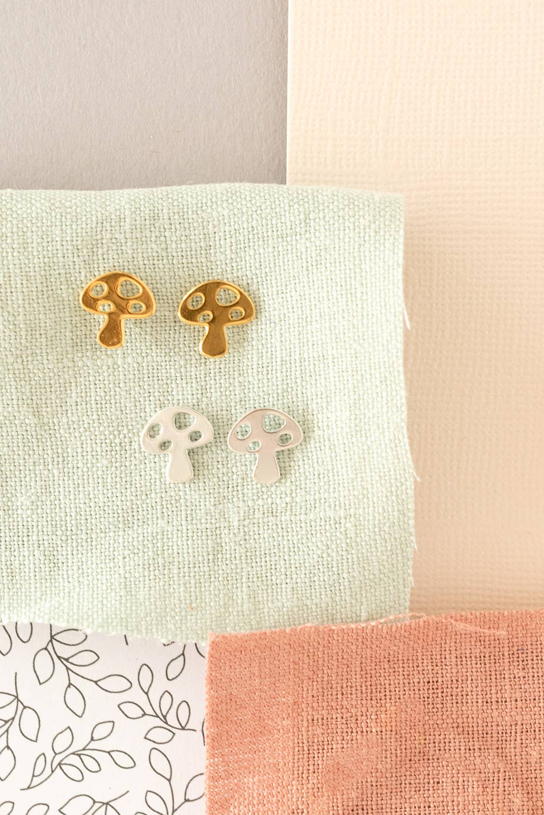 Mushroom Post Stud Earring Nature Simple, Second Hole : Gold